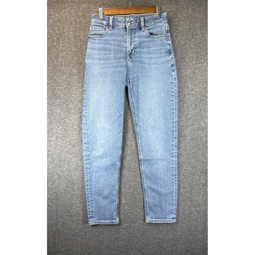 American Eagle Mom Jeans Womens 0 Blue High Rise Stretch Tapered Leg Night Out